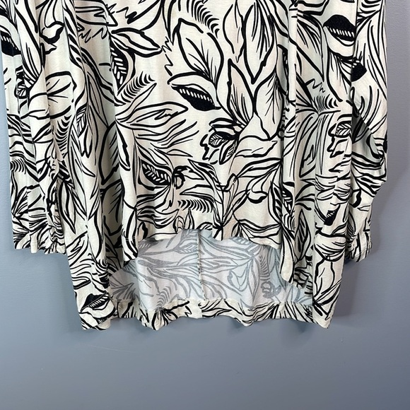 CHRISTIAN SIRIANO Fern Print Hi Low Top Black Ivory Scoop Neck Long Sleeves 2X - Picture 5 of 10